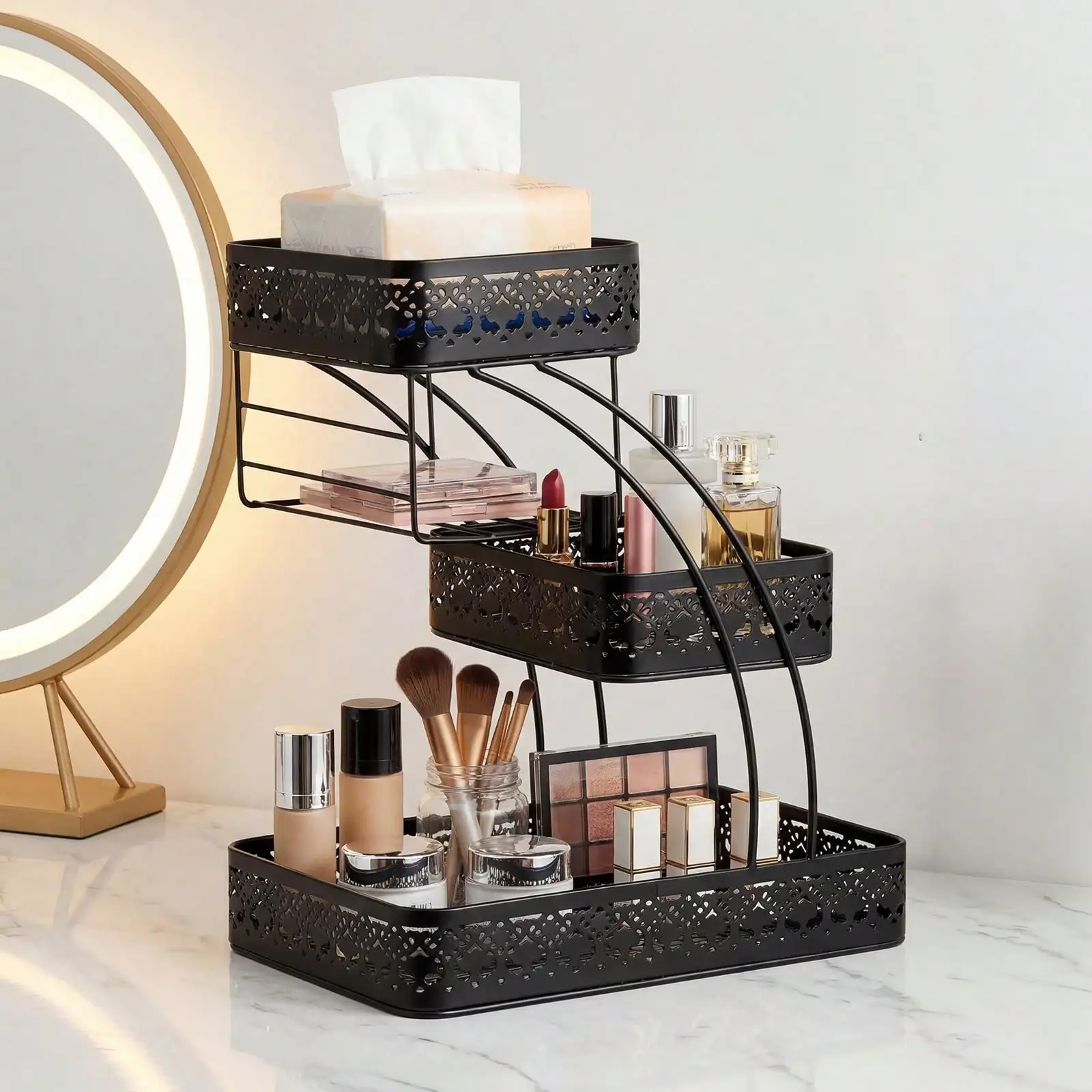 3-Tier Metal Makeup Organizer for Vanity - Image 2