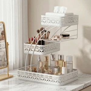 3-Tier Metal Makeup Organizer for Vanity - Thumbnail Image 3