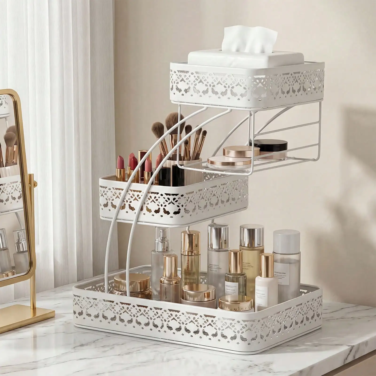 3-Tier Metal Makeup Organizer for Vanity - Image 3